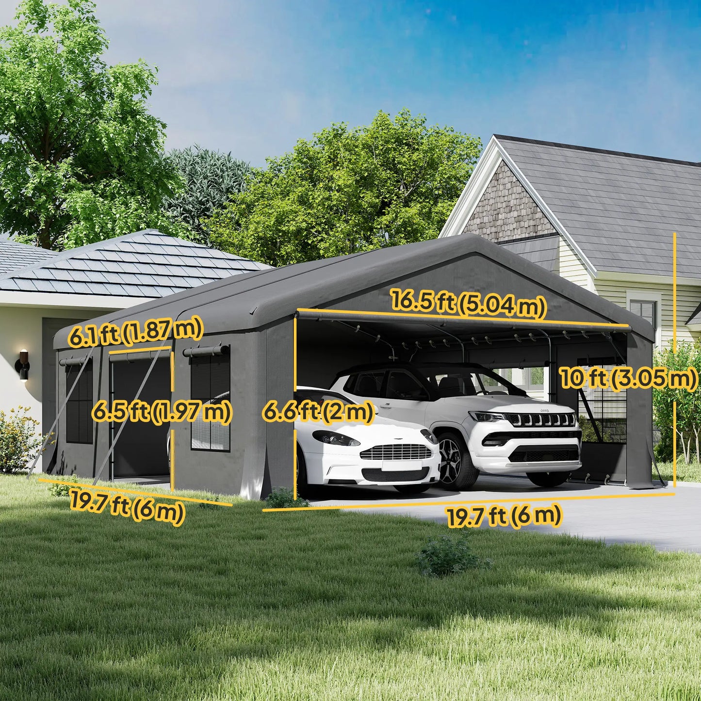20' x 20' Heavy Duty Carport, Portable Garage Canopy Tent, Dark Grey Car Shelters at Gallery Canada