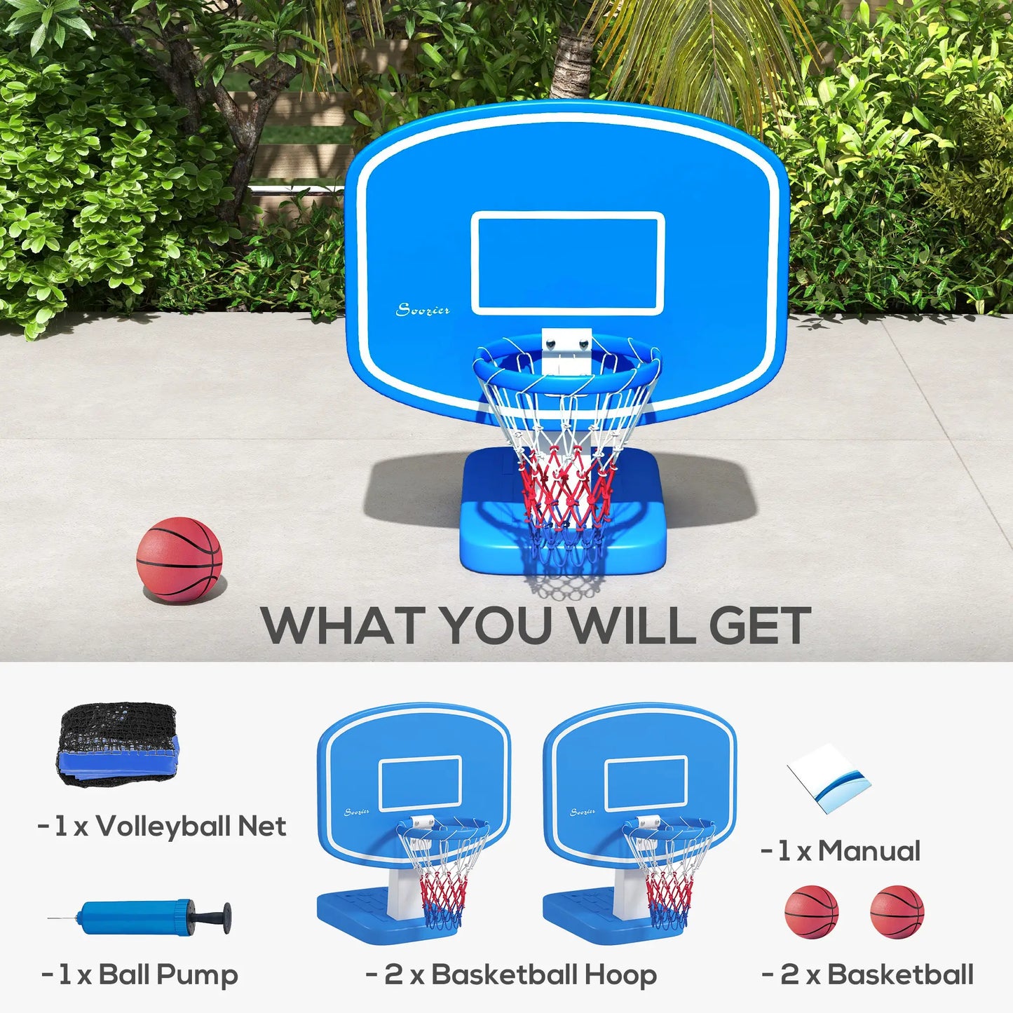 2-in-1 Pool Basketball Hoop and Volleyball Set, Portable with Fillable Base Basketball at Gallery Canada