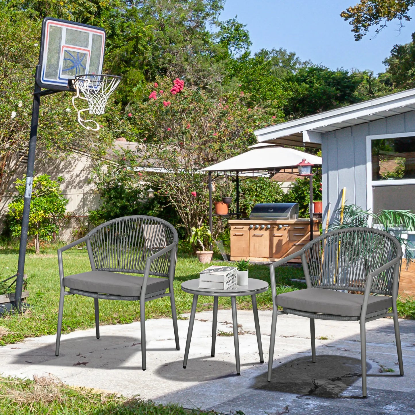 3-Piece Rattan Bistro Set, 2 Armchairs And Coffee Table, Grey Patio Furniture Sets at Gallery Canada