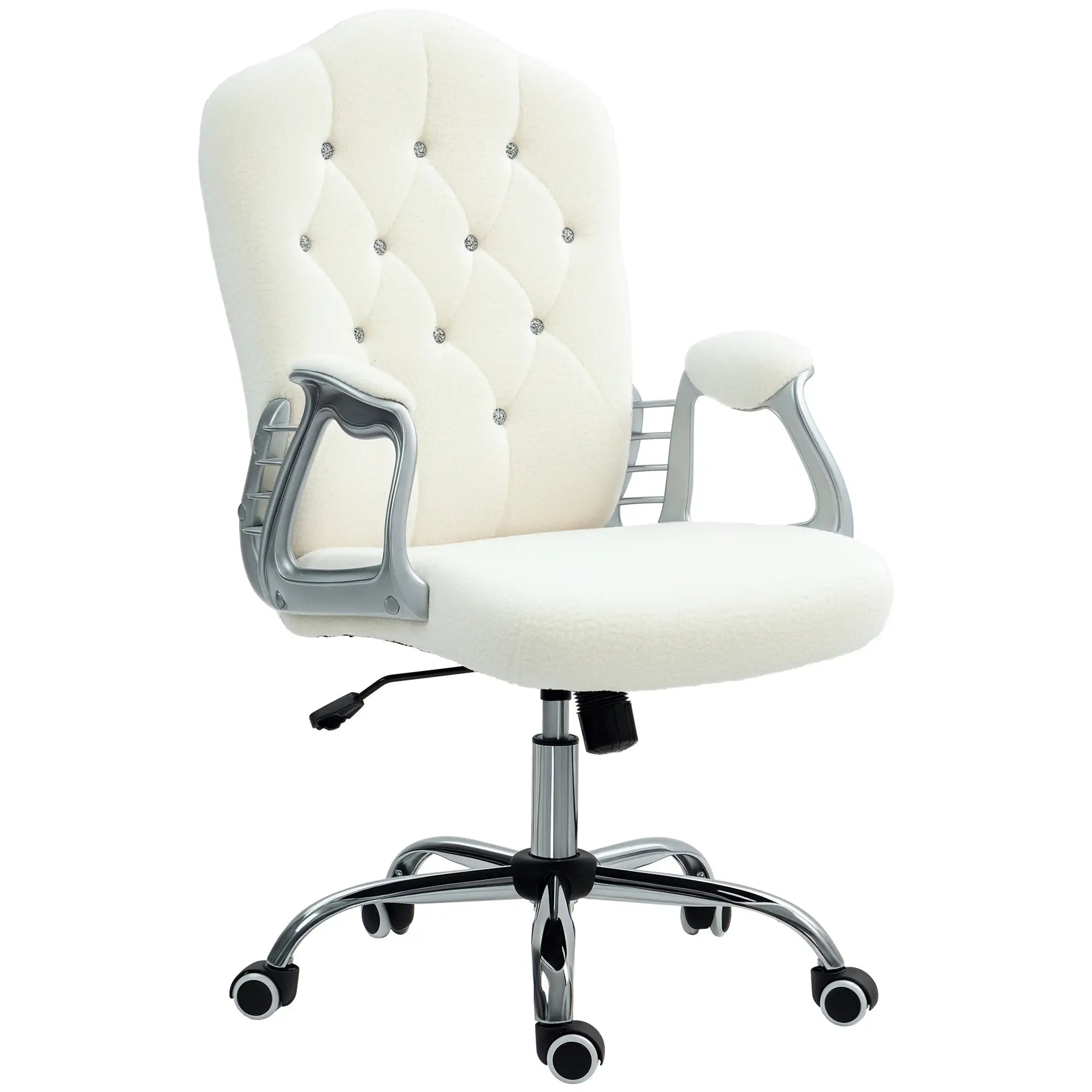 Teddy Fleece Computer Chair, Button Tufted, Swivel Wheels, Adjustable Height, White Executive & Manager Chairs White at Gallery Canada