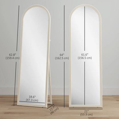 Miroir pleine longueur 64" x 21", autoportant, corps arqué, blanc