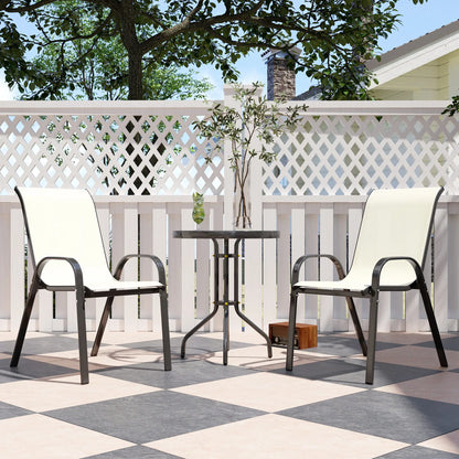 3 Piece Bistro Set, Stackable Mesh Chairs, Glass Table, Beige Bistro Sets at Gallery Canada