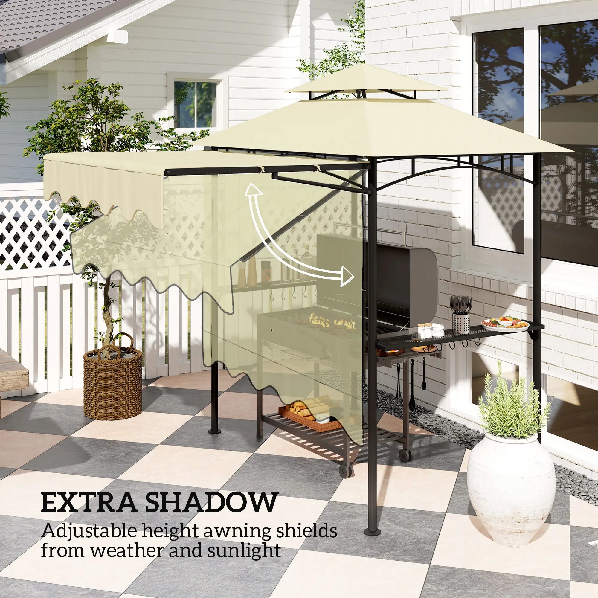 8' x 7.6' Grill Gazebo, Double Tiered, With Side Awning, Beige BBQ Grill Gazebos at Gallery Canada