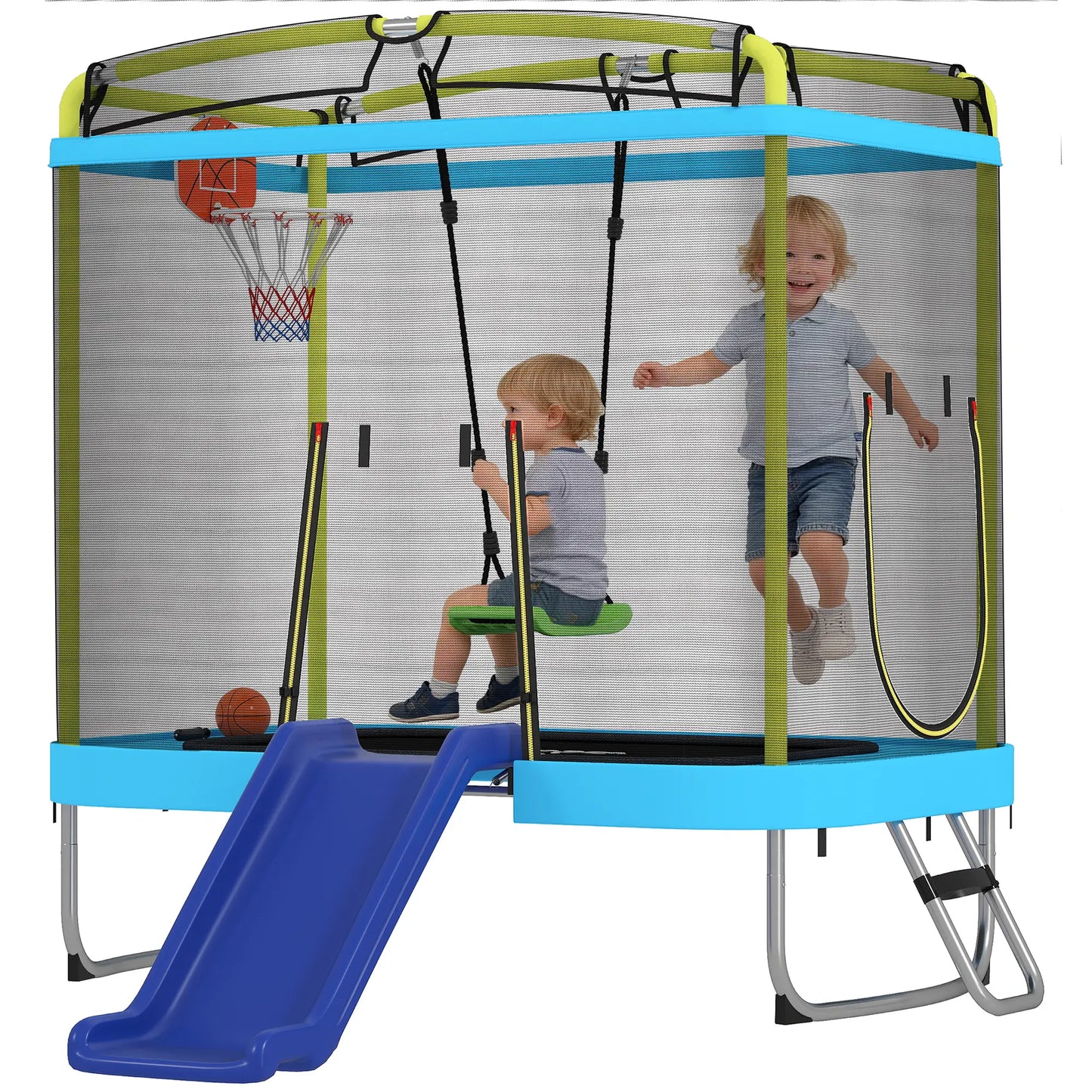 70" x 47" Trampoline With Slide, Swing, Basketball Hoop, Light Blue Trampolines at Gallery Canada