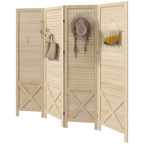 4.7' Wooden Room Divider, Folding Privacy Screen, Natural
