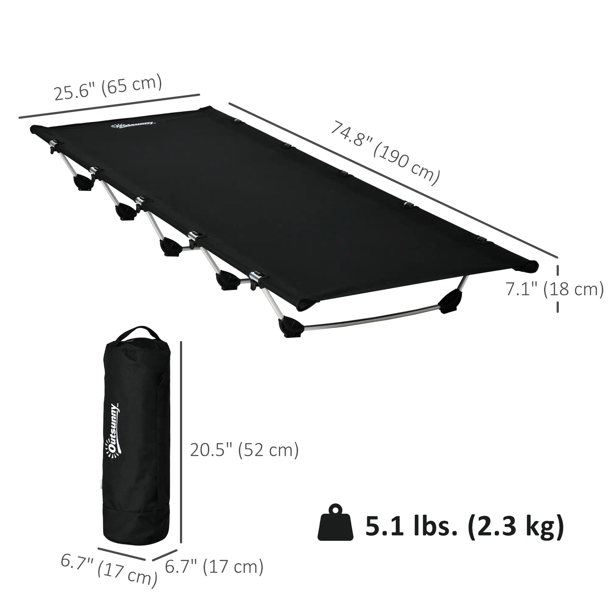 Lightweight Camping Cot, Aluminium Portable Folding Bed w/ Strong Support 331 lbs and Carry Bag for Camping, Black Camping Cots at Gallery Canada
