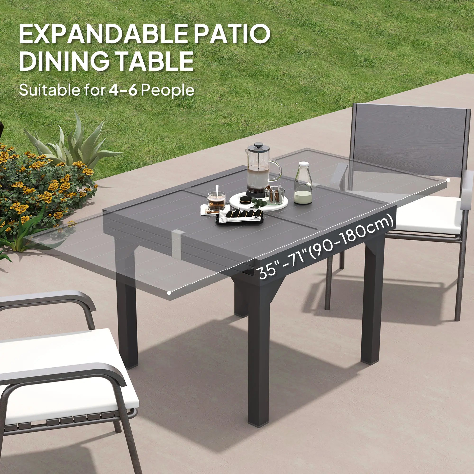 35-71 Inch Extendable Aluminum Outdoor Dining Table, Slatted Top, Grey Patio Dinning Tables at Gallery Canada