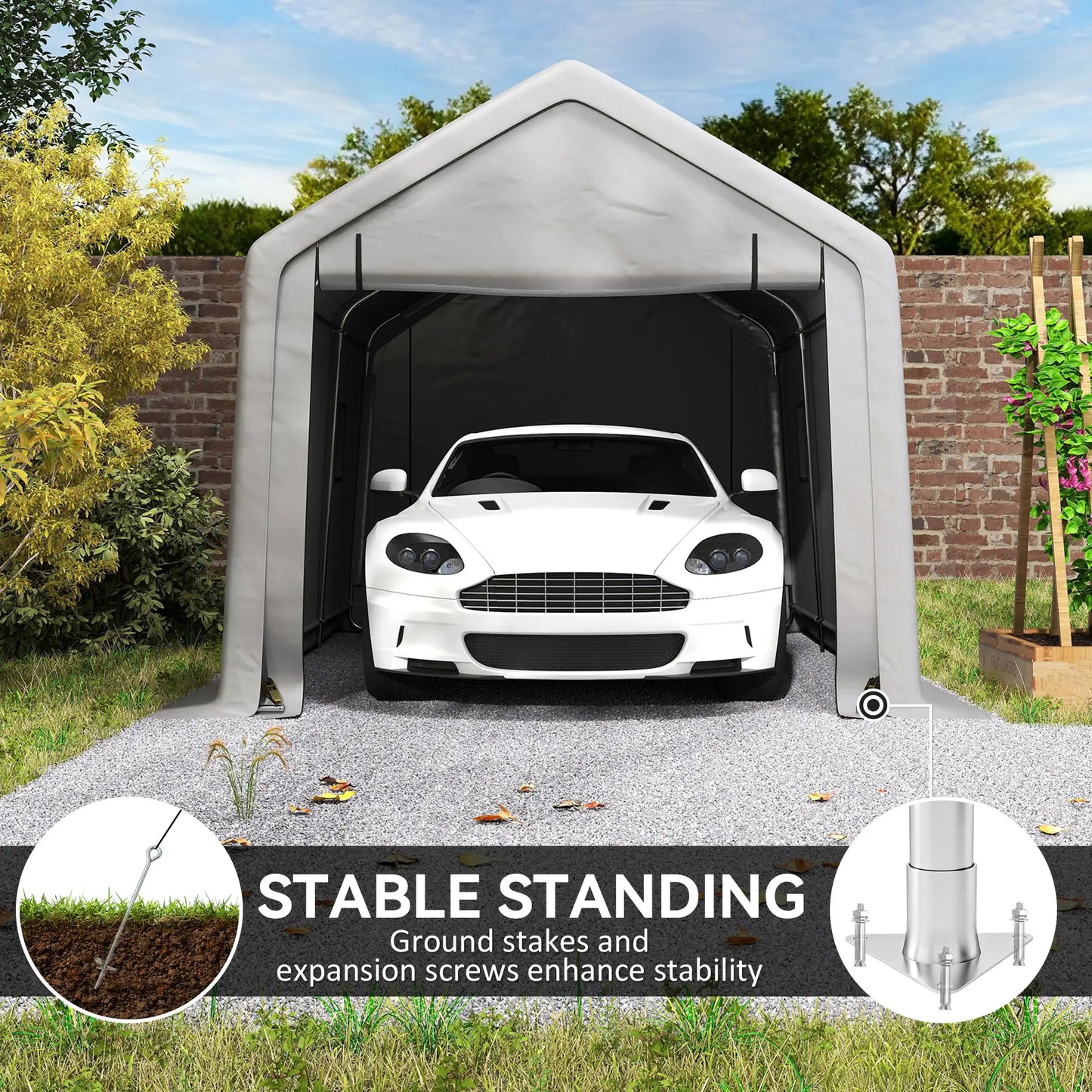 Heavy Duty Carport, 10 x 17 ft, Portable Garage, Roll-up Door, Grey Car Shelters at Gallery Canada