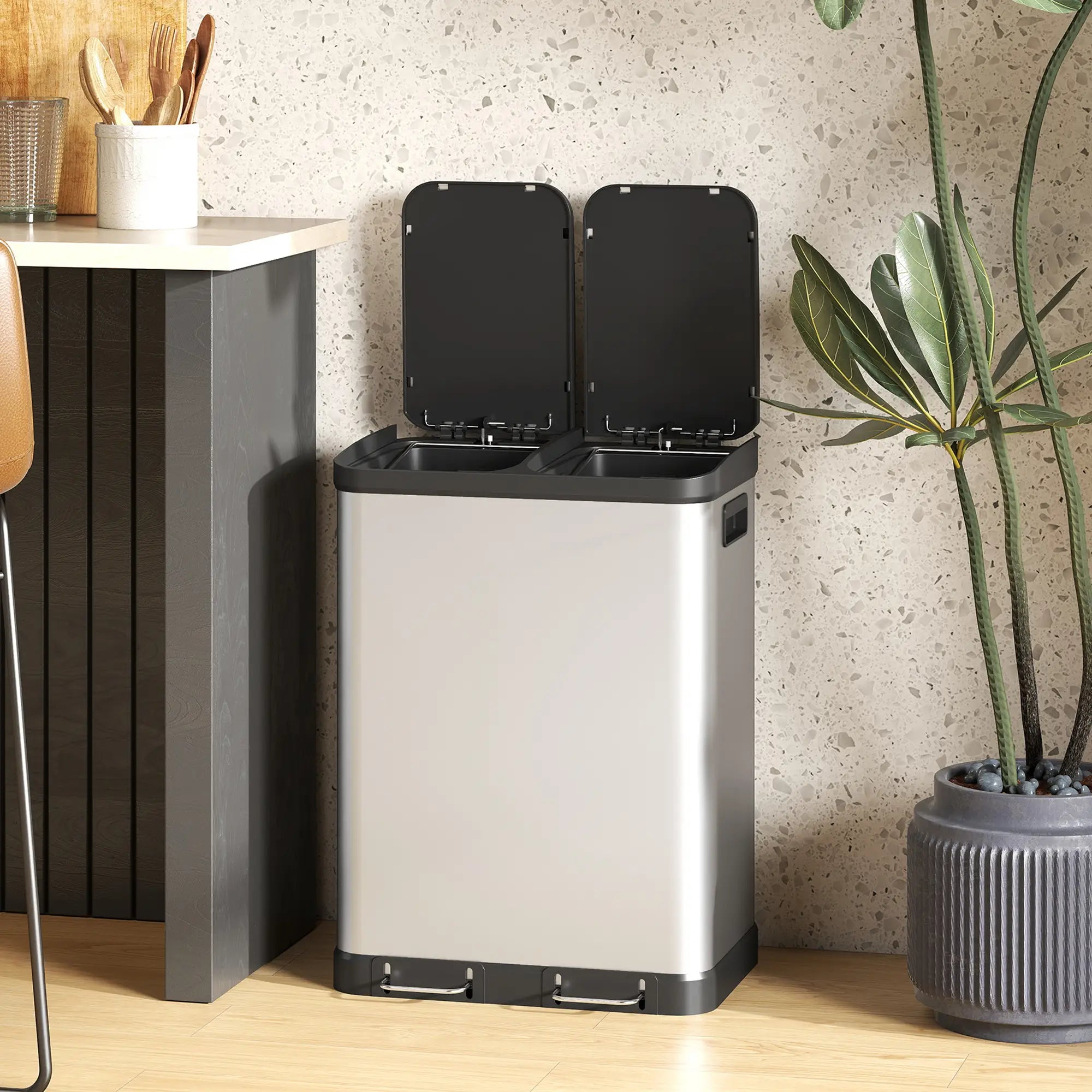Kitchen Garbage Bin, 2 x 7.9 Gal, Soft-Close With Removable Buckets, Silver Small Kitchen Appliances at Gallery Canada