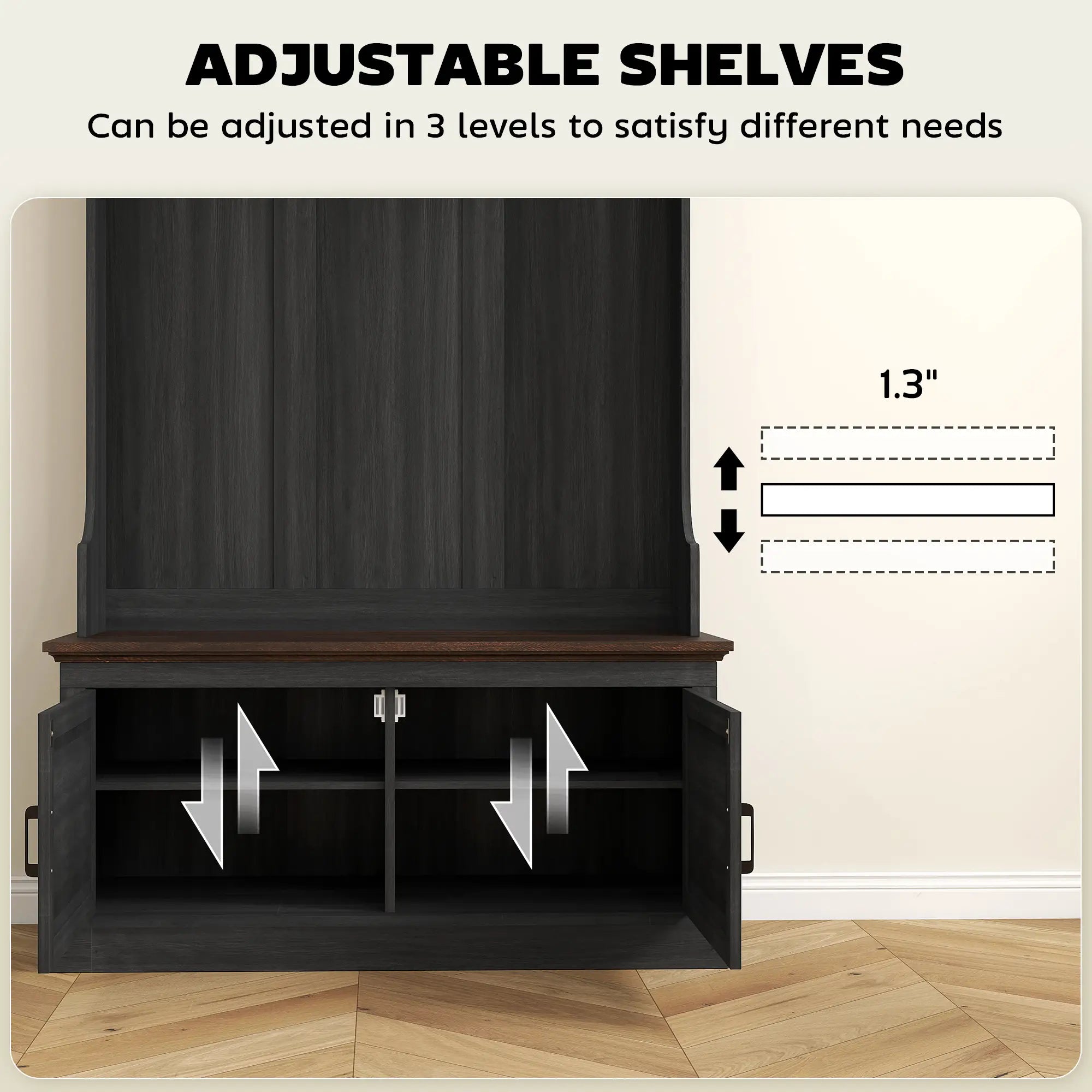 3-in-1 Hall Tree with Bench, Coat Rack, Shoe Storage, Distressed, Black Clothing Storage at Gallery Canada