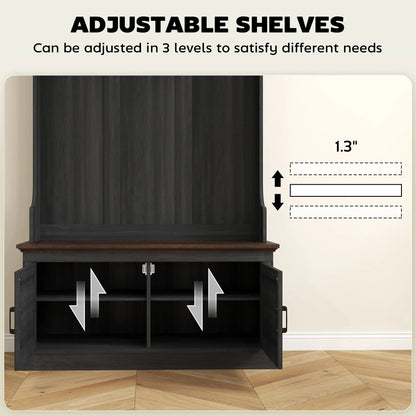 3-in-1 Hall Tree with Bench, Coat Rack, Shoe Storage, Distressed, Black Clothing Storage at Gallery Canada
