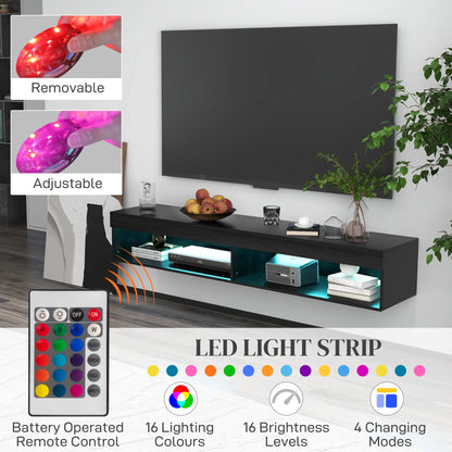 Wall Mounted TV Stand with Storage, LED Lights, 75", Black TV Stands at Gallery Canada