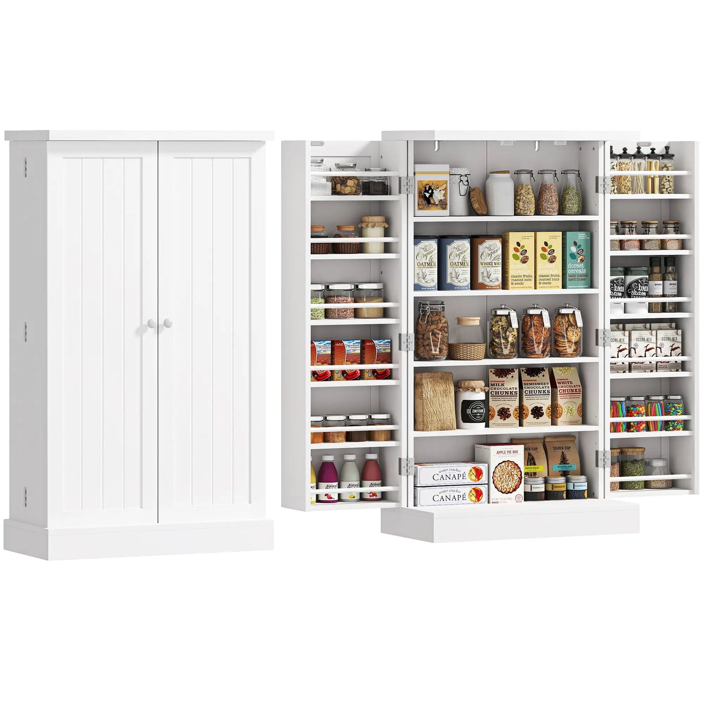 Freestanding Kitchen Pantry Cabinet, 5-Tier Shelf, 12 Spice Racks, Adjustable Shelves, White Kitchen Pantry Cabinets at Gallery Canada