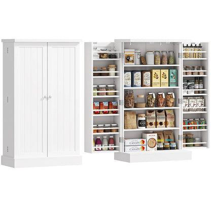 Freestanding Kitchen Pantry Cabinet, 5-Tier Shelf, 12 Spice Racks, Adjustable Shelves, White Kitchen Pantry Cabinets at Gallery Canada