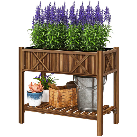 Lit de jardin surélevé en bois, bac à plantes surélevé, 34"x18"x30", carbonisé