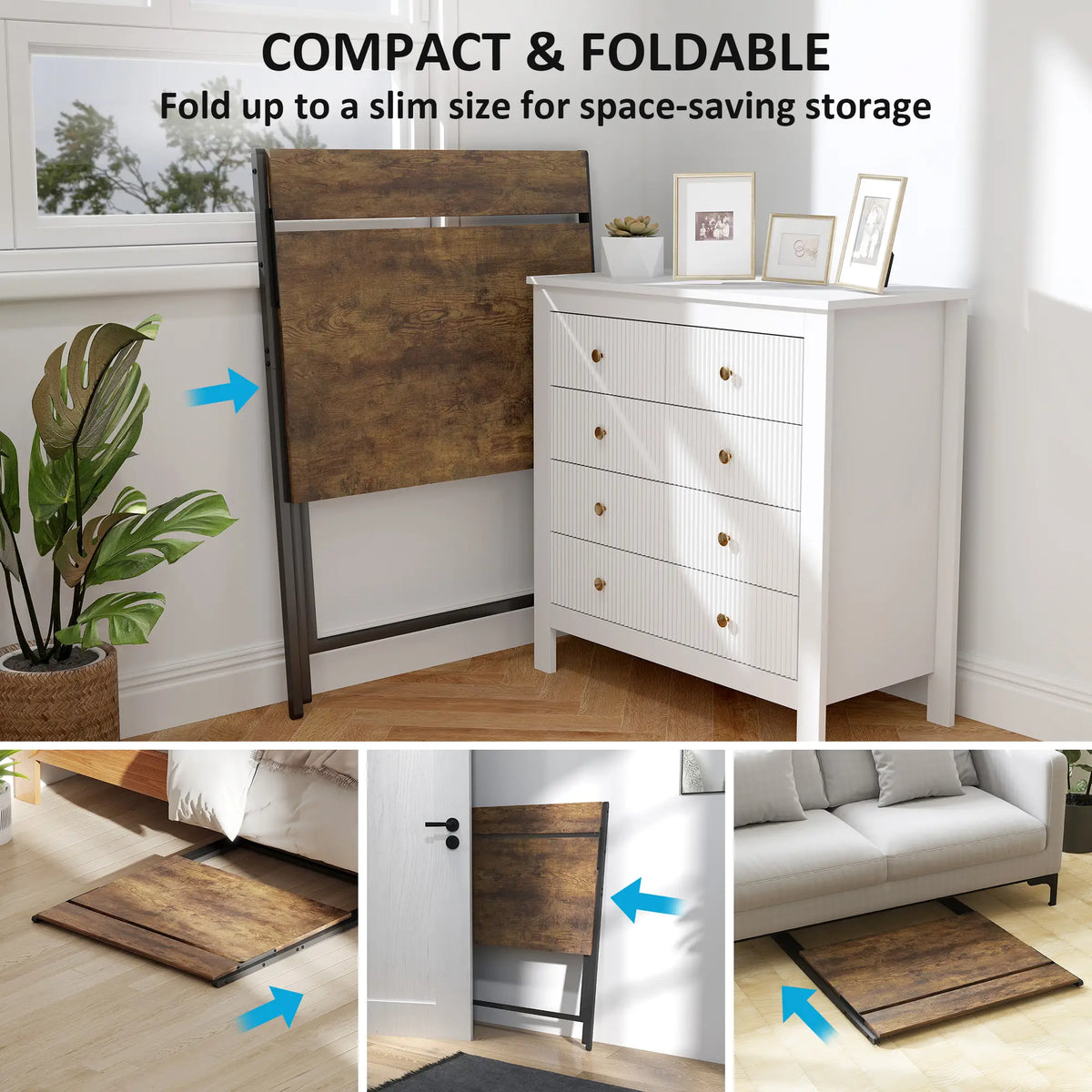 32" Foldable Computer Desk, Monitor Shelf, Rustic Brown Writing Desks at Gallery Canada