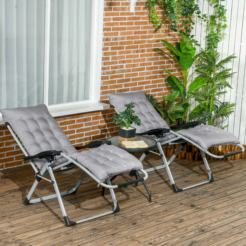 Folding Garden Chairs, Set of 2, Reclining Zero Gravity, Dark Grey