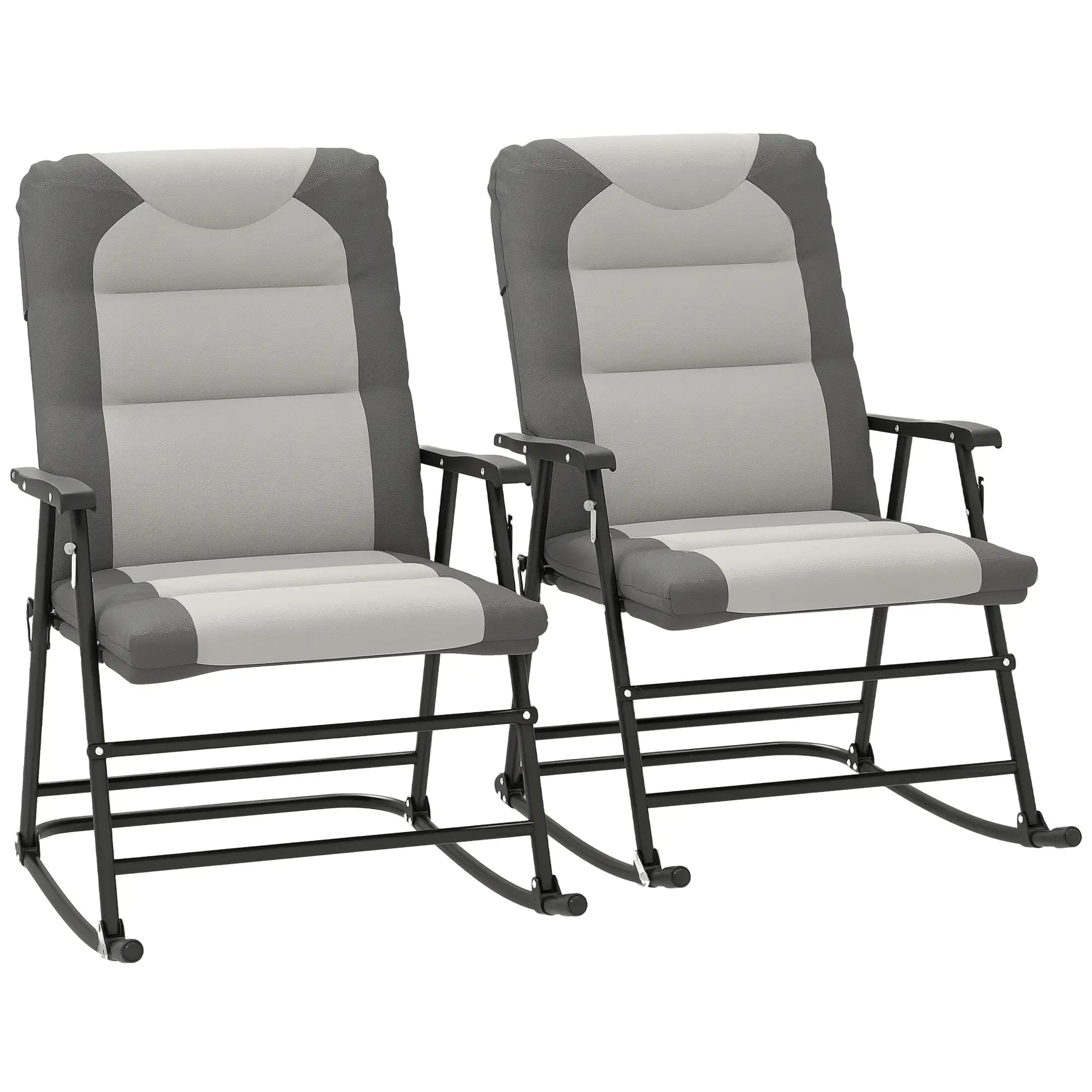 Folding Rocking Chair Set, 2 Padded Rockers with Armrest, Light Grey Outdoor Rocking Chairs at Gallery Canada