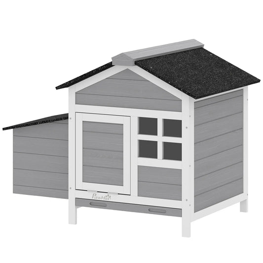 Wooden Chicken Coop With Nesting Box, Pull-Out Metal Tray, 36" x 25" x 27" Chicken Coops Grey, White, Black at Gallery Canada