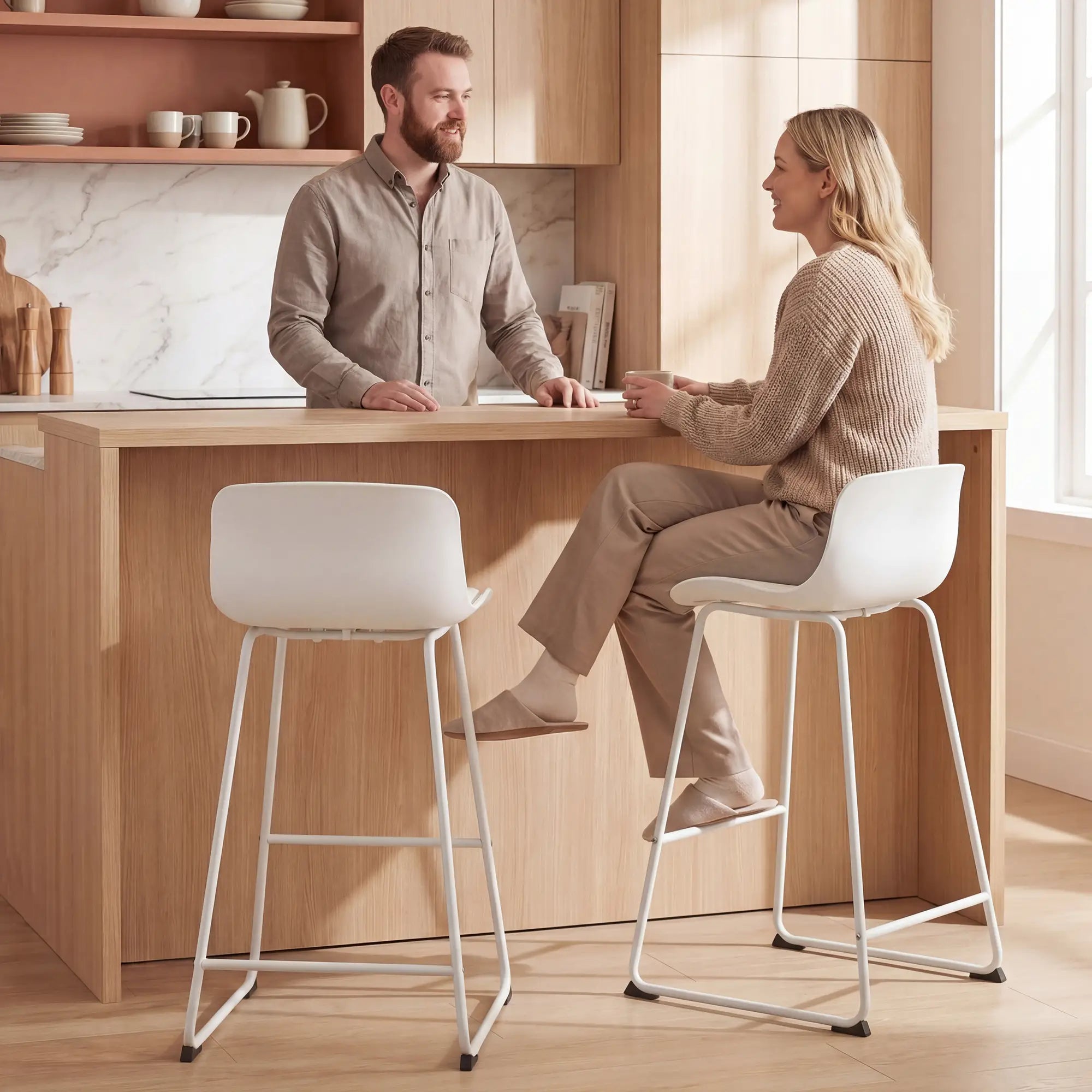 Modern Bar Stools Set of 2, PU Leather, Counter Height, White Bar Stools at Gallery Canada