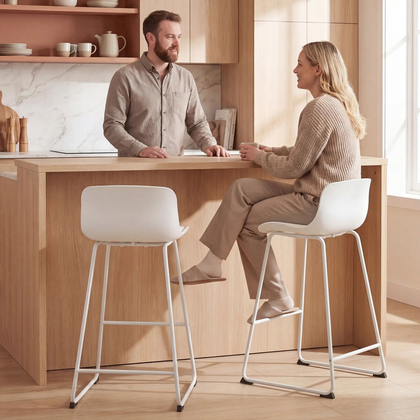 Modern Bar Stools Set of 2, PU Leather, Counter Height, White Bar Stools at Gallery Canada