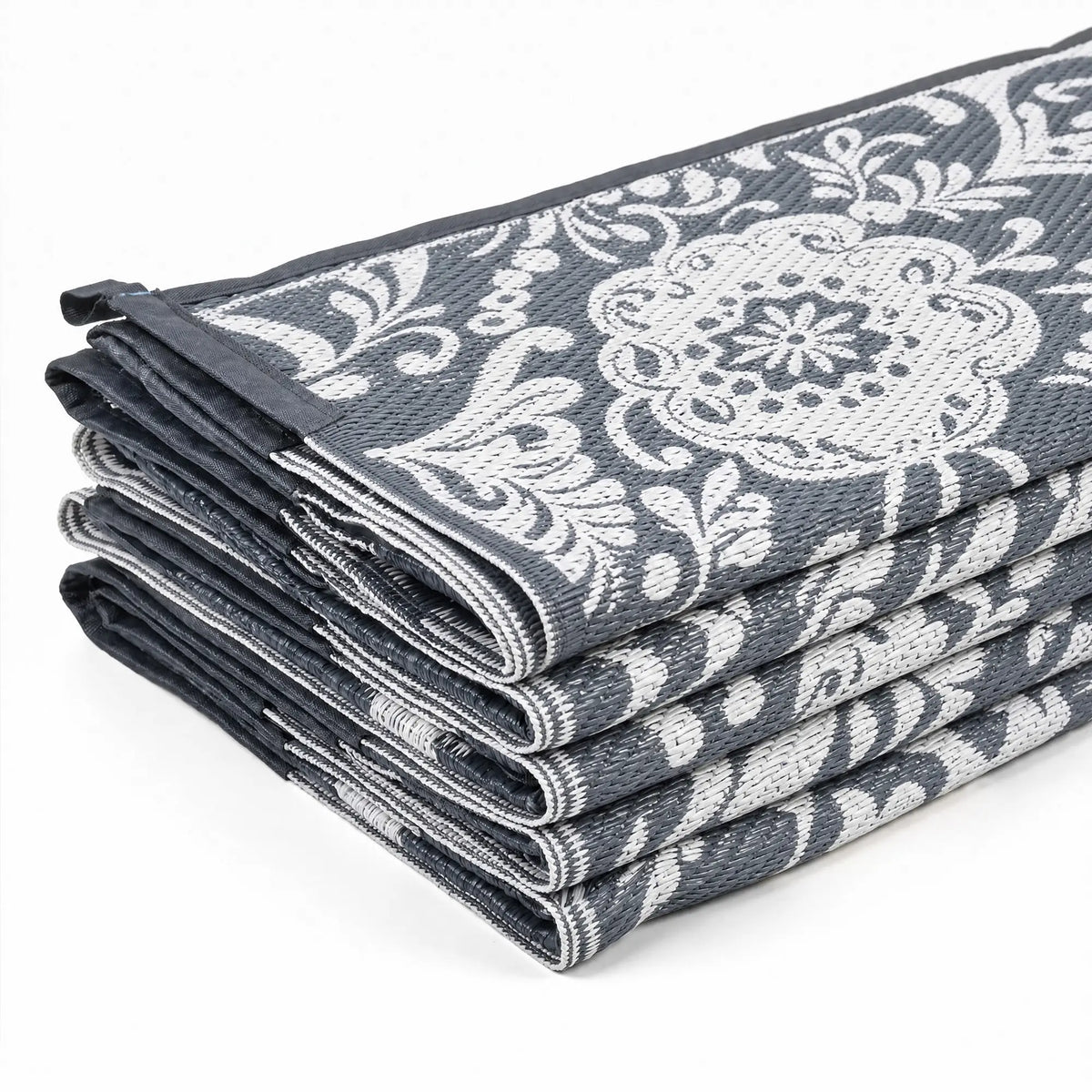 Tapis Extérieur Portable, 9' x 12', Imperméable, Fleur Blanche, Gris