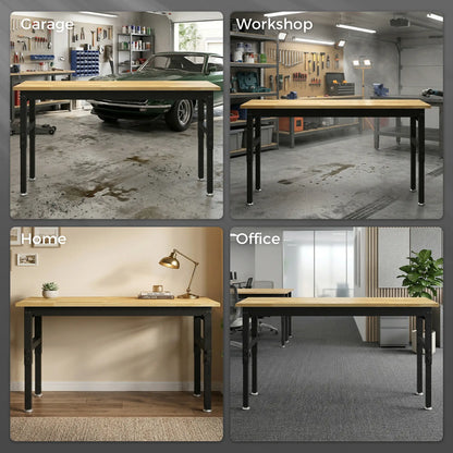 60" Adjustable Workbench, Heavy Duty Work Table with Rubber Wood Top, Power Outlets, Pegboard, 2000 LBS Capacity Tool Organizers at Gallery Canada