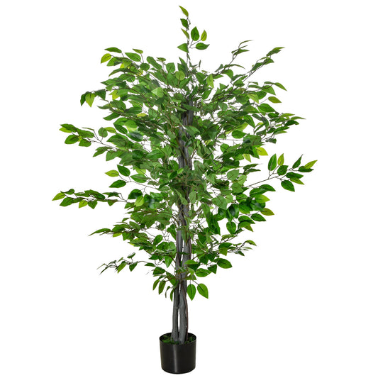 4.5ft Ficus Artificial Plant with Realistic Leaves, Potted Fake Tree for Home Office Indoor Outdoor Decor, Green - Gallery Canada