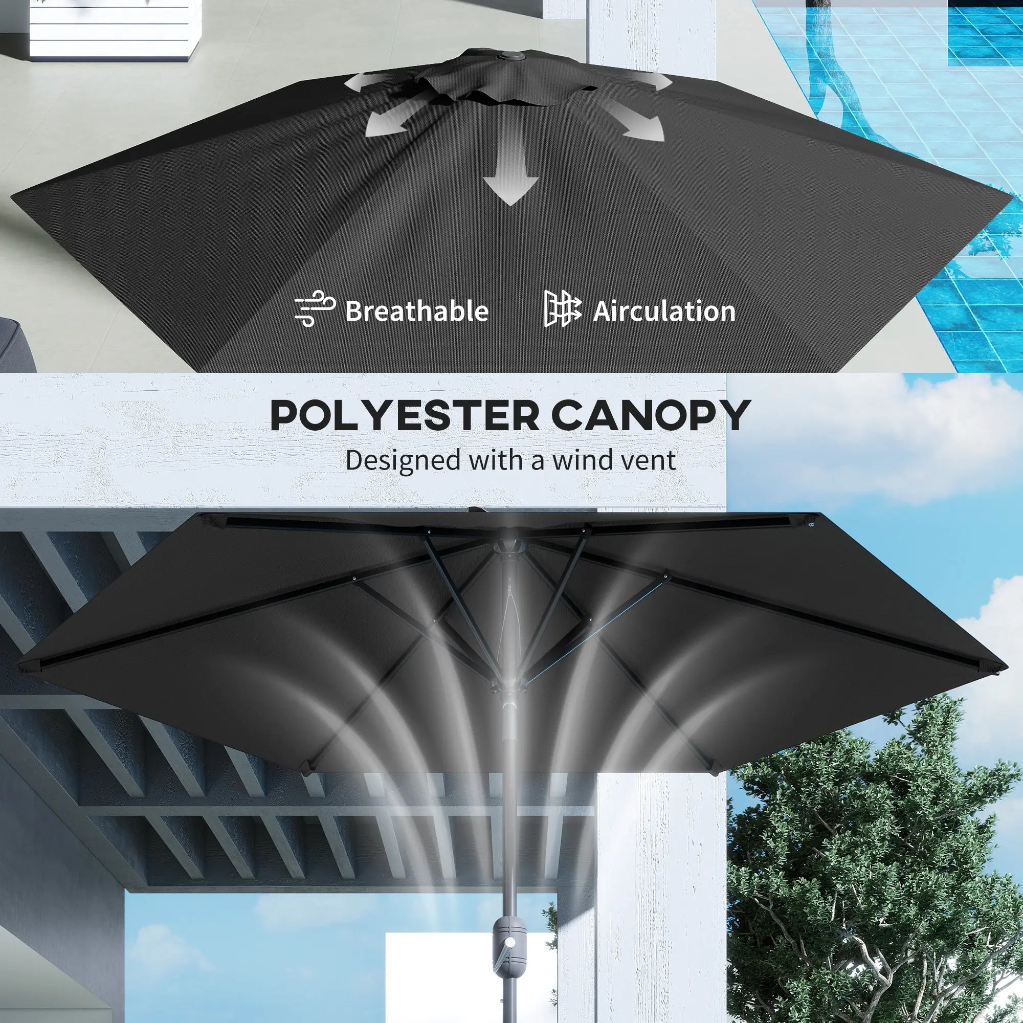 Patio Sun Umbrella, Outdoor Parasol, 6 Ribs, Black Sun Umbrellas at Gallery Canada