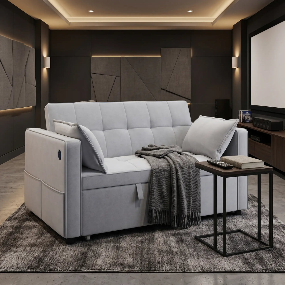 3-In-1 Convertible Sofa Bed, Pull Out Sleeper, Adjustable Backrest, Light Grey 2-Seater Sofas at Gallery Canada