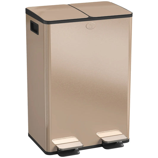 Dual Garbage Bin, Soft-Close Trash Can with Foot Pedal, 2 x 28 Liter Garbage Can with Removable Inner Buckets, Gold Household Supplies Gold at Gallery Canada