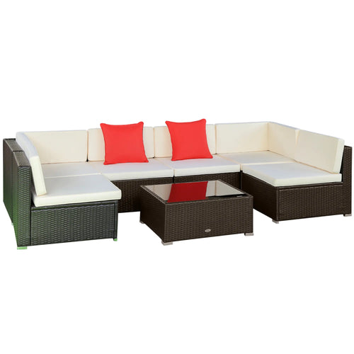7-Piece Patio Furniture Set, Rattan Outdoor Sofa, Ivory