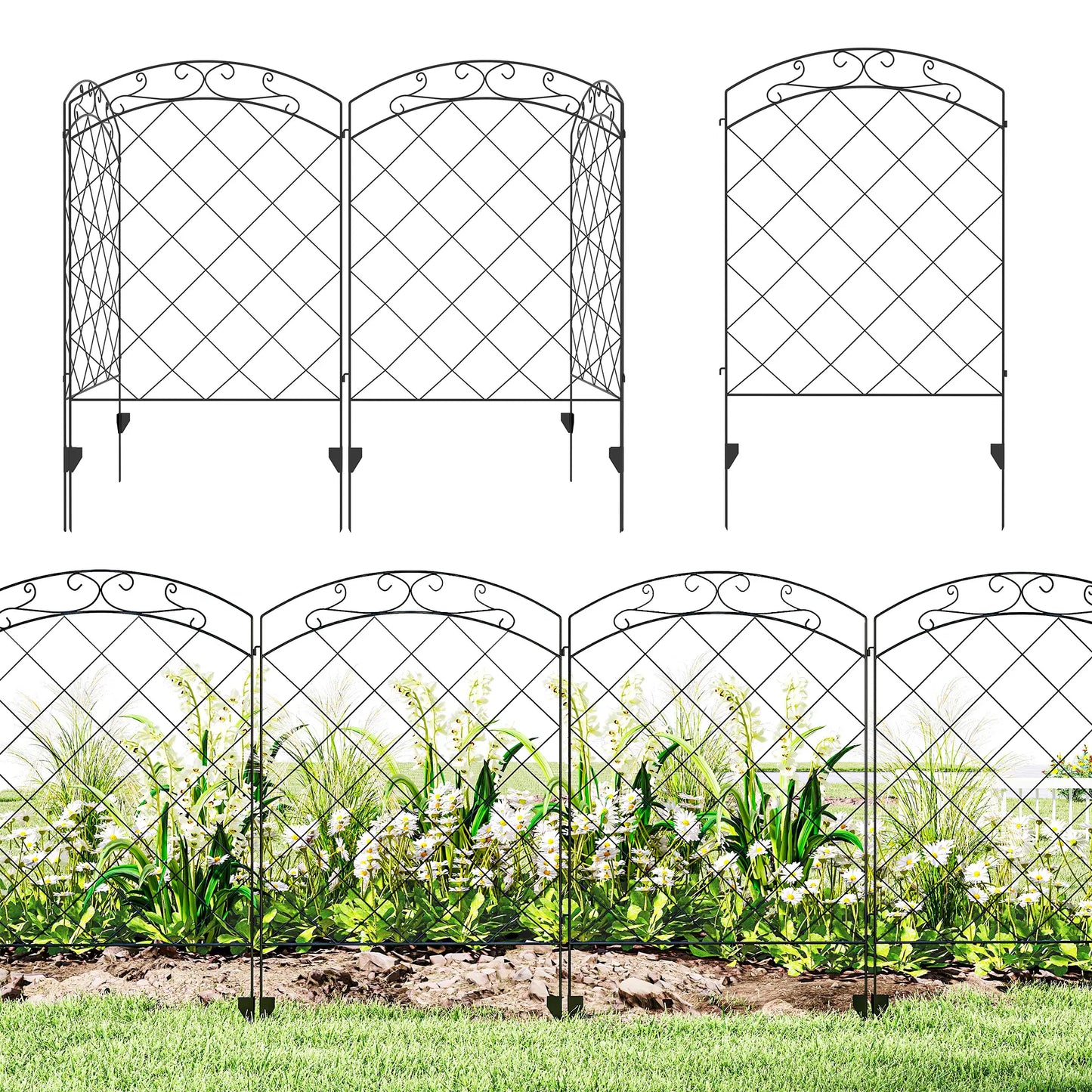 4 Pack Garden Fencing for Yard, Decorative Fence Panels as Animal Barrier and Flower Edging, Circle, Black Garden Fences at Gallery Canada