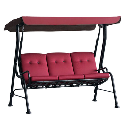 3-Person Porch Swing Chair, Adjustable Canopy, Thicken Cushion, Weather Resistant Steel Frame, Wine Red Porch Swings with Canopy Black, Wine red at Gallery Canada
