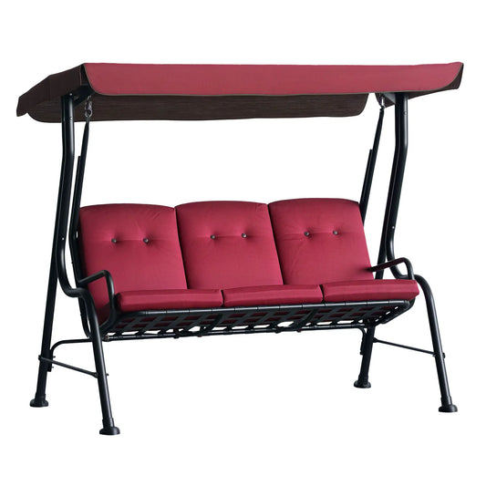3-Person Porch Swing Chair, Adjustable Canopy, Thicken Cushion, Weather Resistant Steel Frame, Wine Red Porch Swings with Canopy Black, Wine red at Gallery Canada