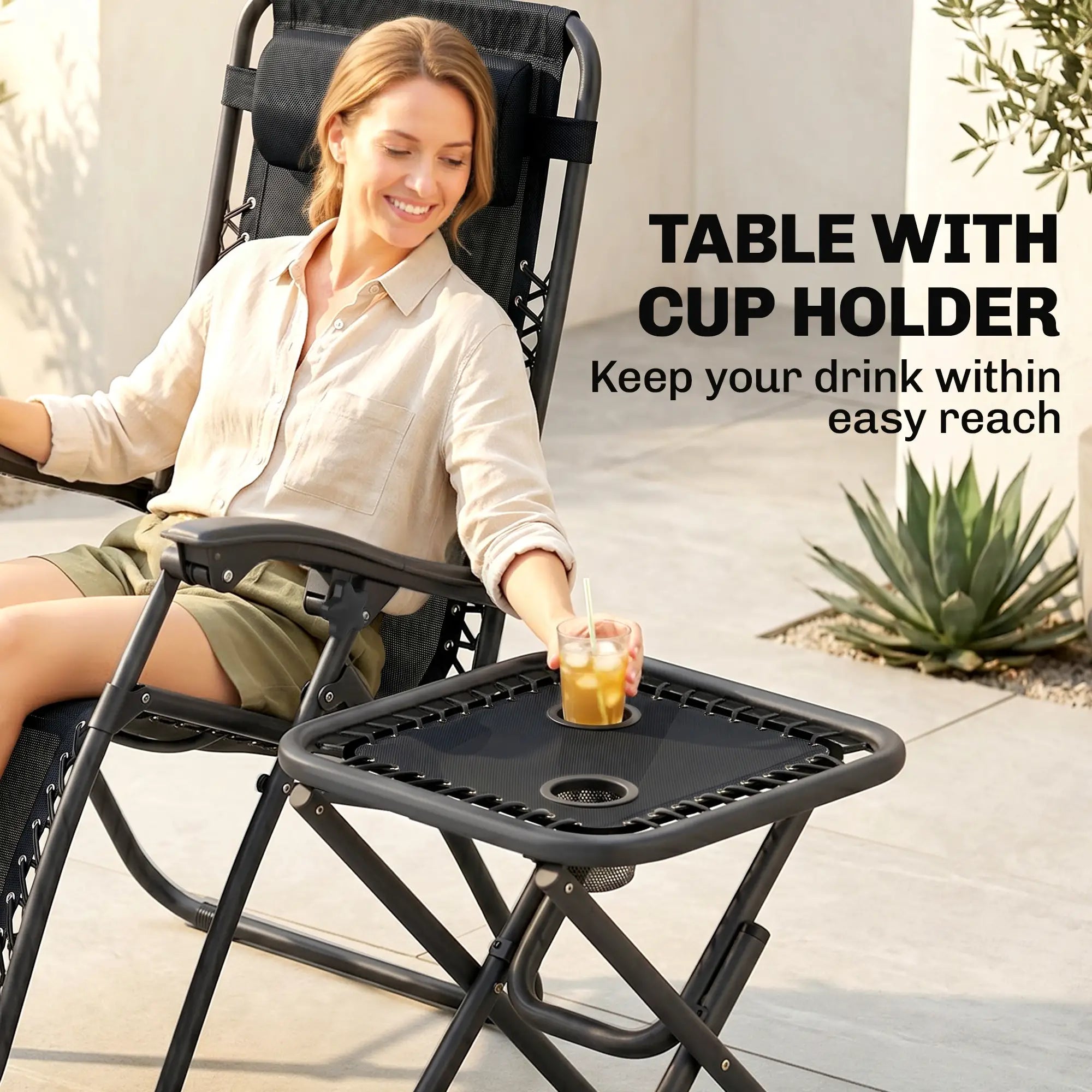 Zero Gravity Chair Set of 2, Patio Chair with Side Table, Black Lounger Chairs at Gallery Canada