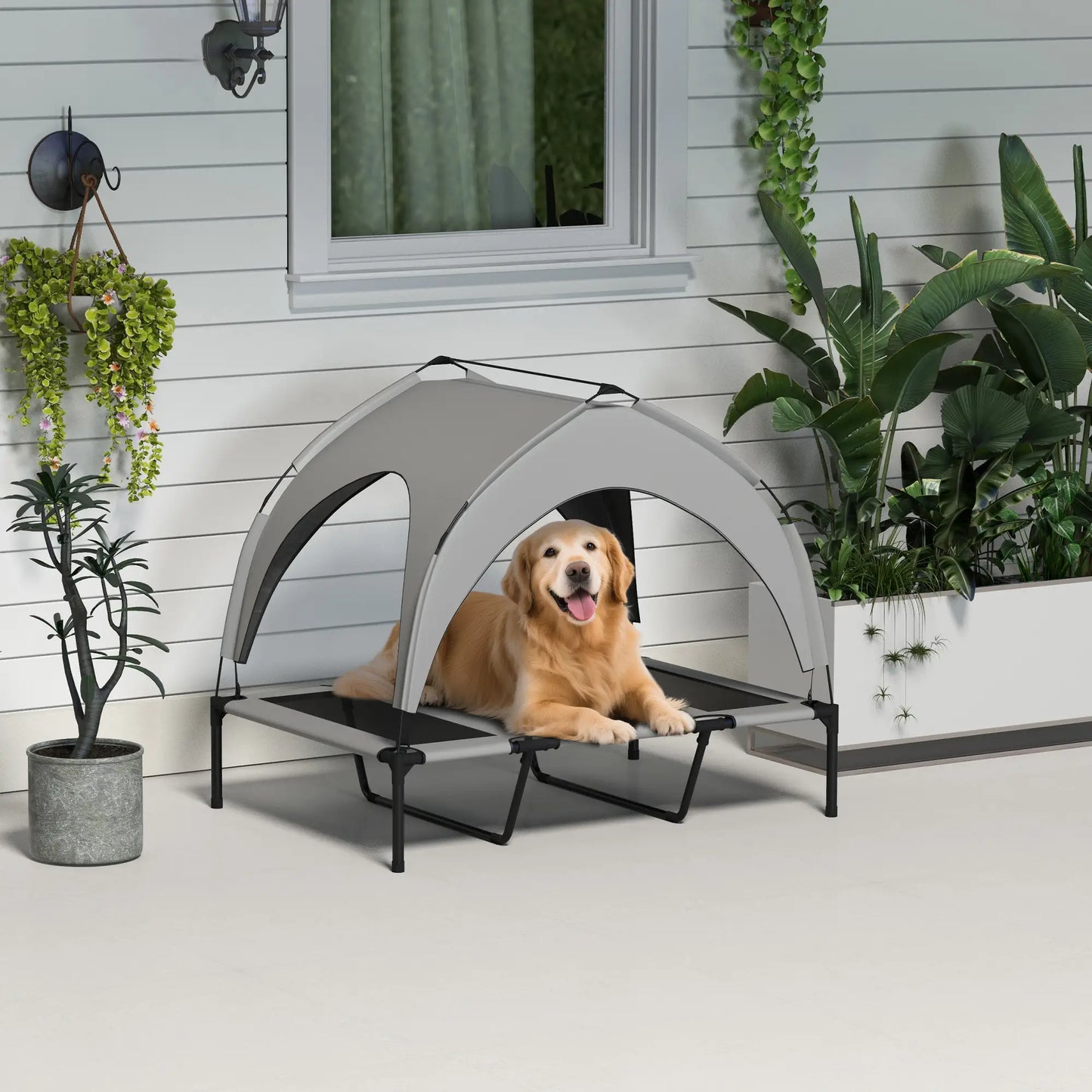 Raised Dog Bed With Canopy, Washable Mesh, Large, Light Grey Elevated Dog Beds at Gallery Canada