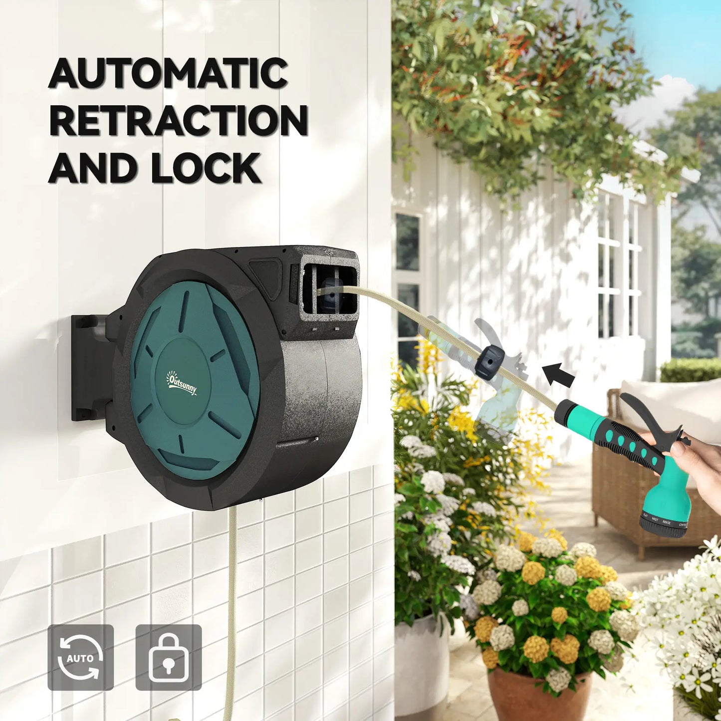 1/2 in x 65ft Wall Mounted Garden Hose Reel, Auto Rewind, Blue Garden Accessories at Gallery Canada
