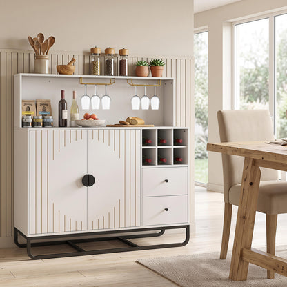 Bar Cabinet with Wine Rack & Glass Holder, White