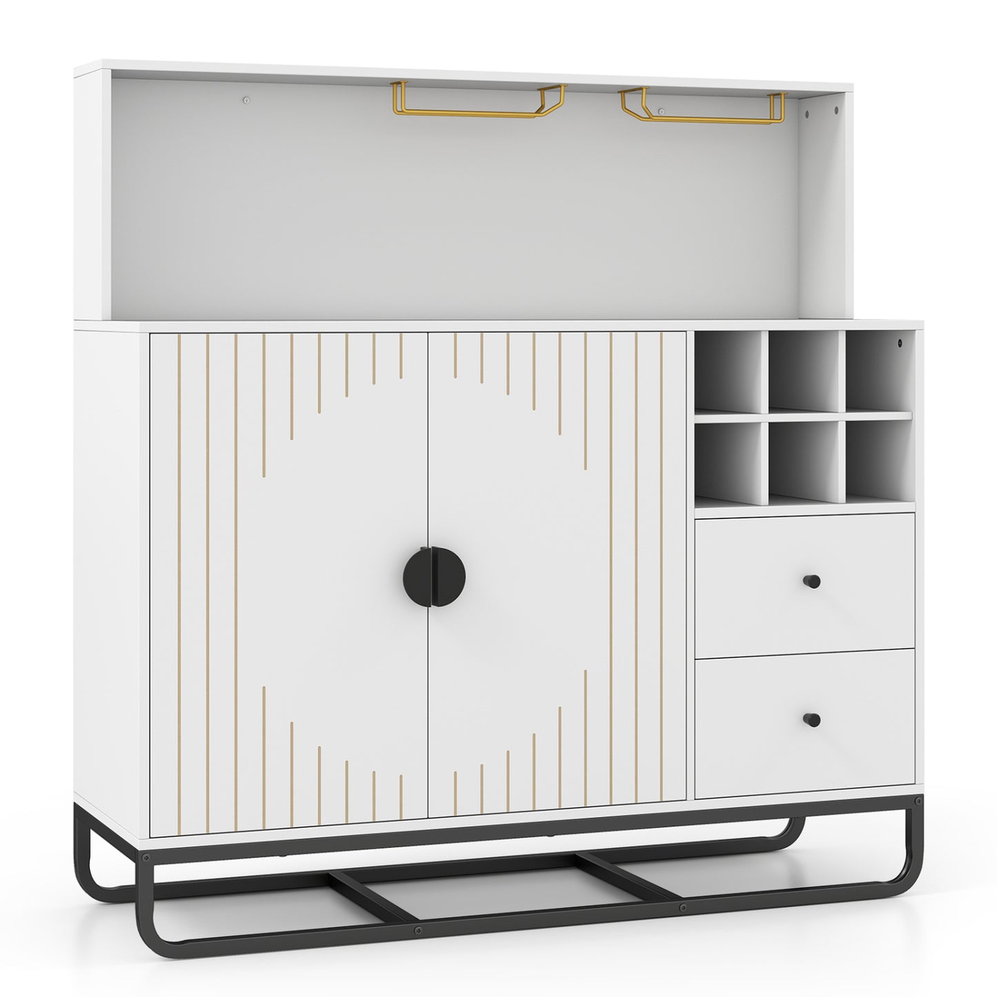 Bar Cabinet with Wine Rack & Glass Holder, White