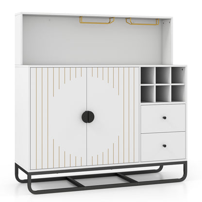 Bar Cabinet with Wine Rack & Glass Holder, White
