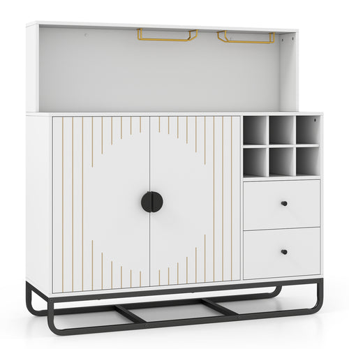 Bar Cabinet with Wine Rack & Glass Holder, White