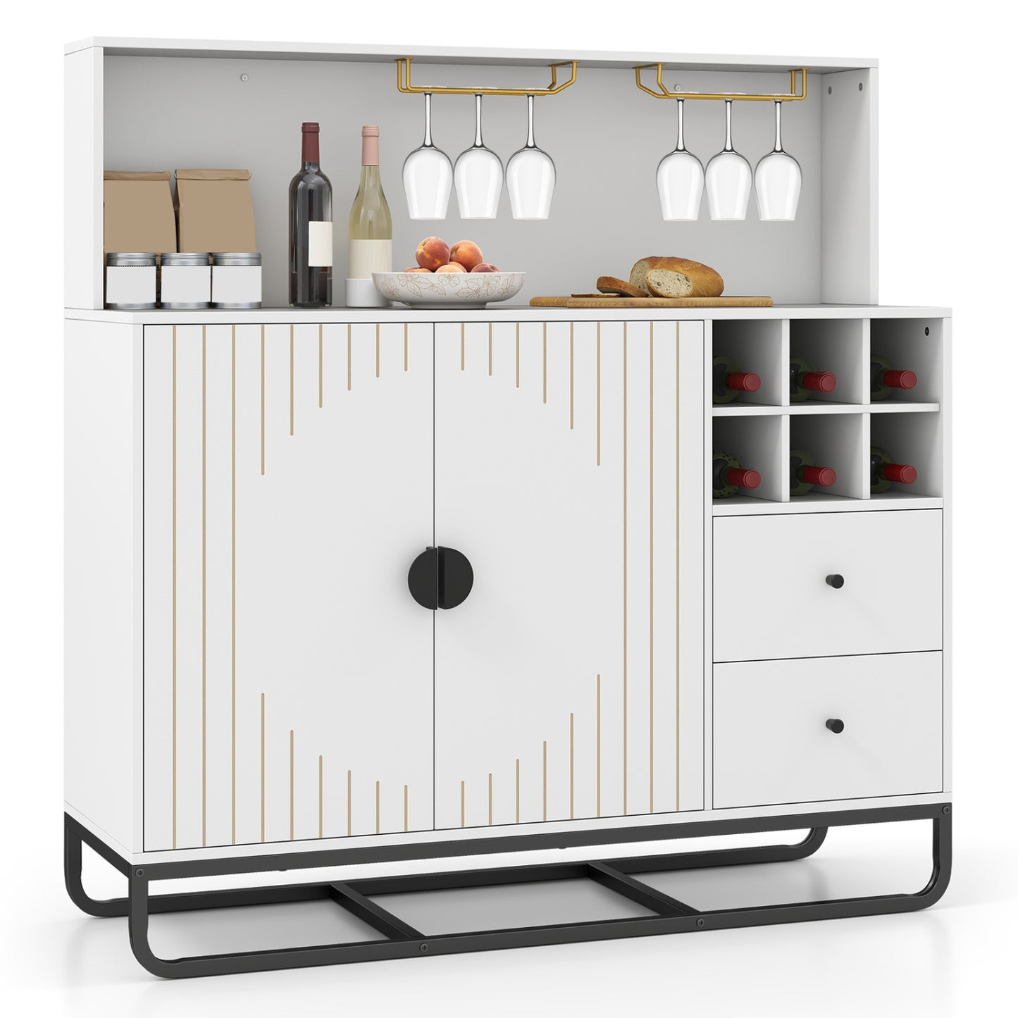 Bar Cabinet with Wine Rack & Glass Holder, White