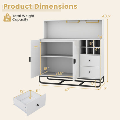 Bar Cabinet with Wine Rack & Glass Holder, White
