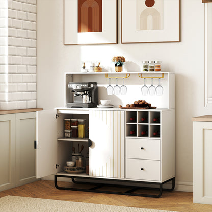 Bar Cabinet with Wine Rack & Glass Holder, White