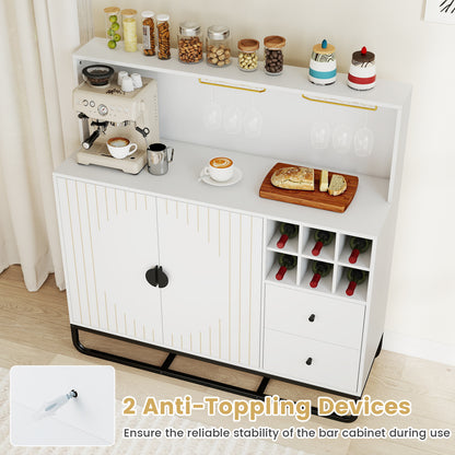Bar Cabinet with Wine Rack & Glass Holder, White