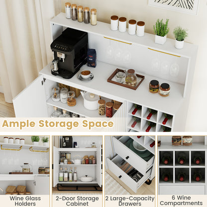Bar Cabinet with Wine Rack & Glass Holder, White