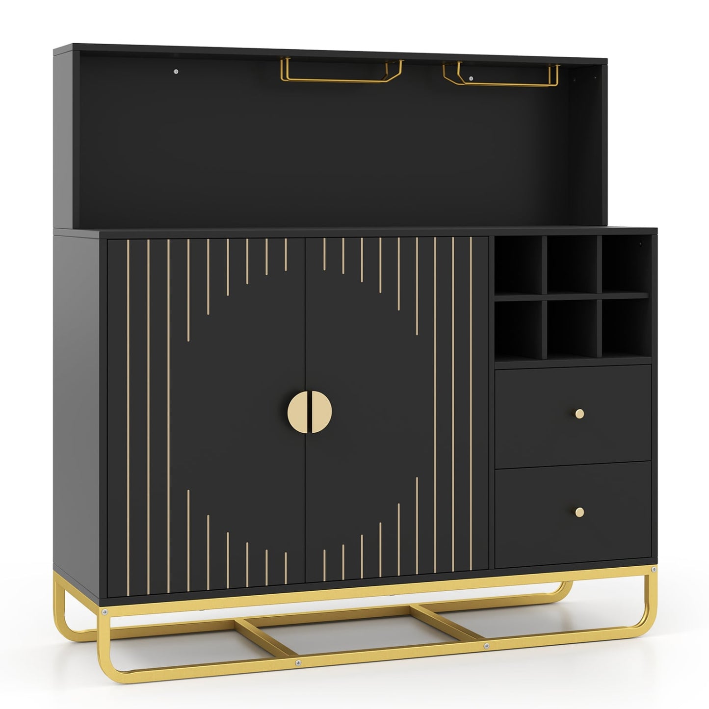 Armoire de bar à domicile avec porte-bouteilles de vin, porte-verres, noir