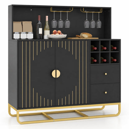 Armoire de bar à domicile avec porte-bouteilles de vin, porte-verres, noir