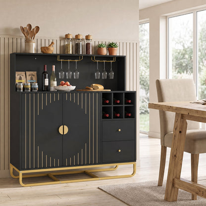 Armoire de bar à domicile avec porte-bouteilles de vin, porte-verres, noir